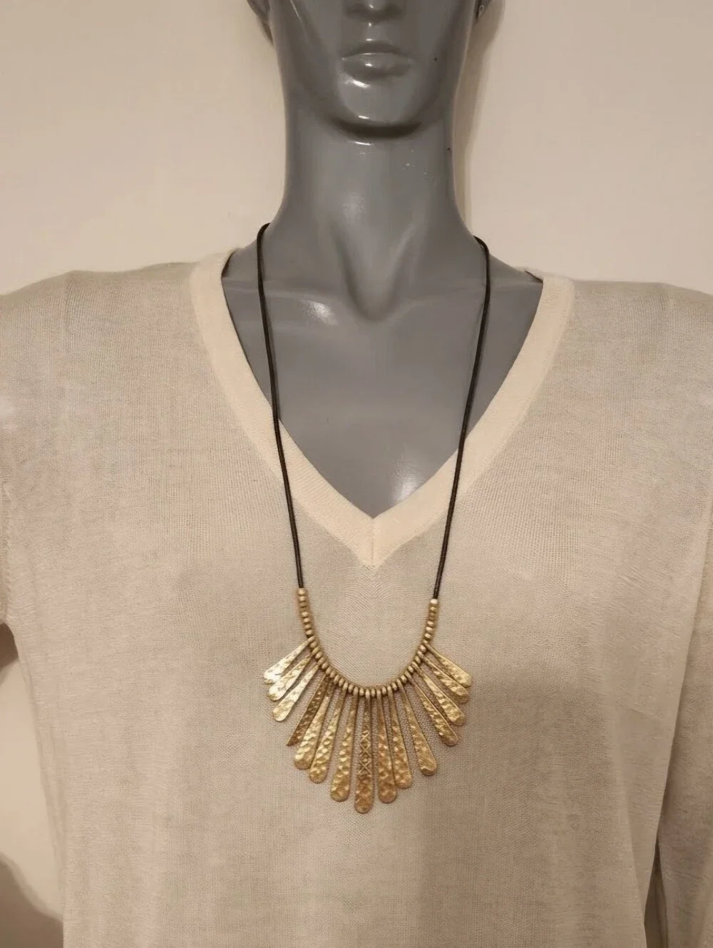 Lucky Brand Goldtone, hammered brass statement necklace 35